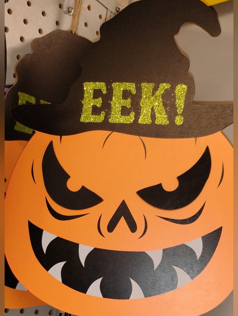Halloween Pumpkin Wall Decor with Black Witch Hat - Orange & Black
